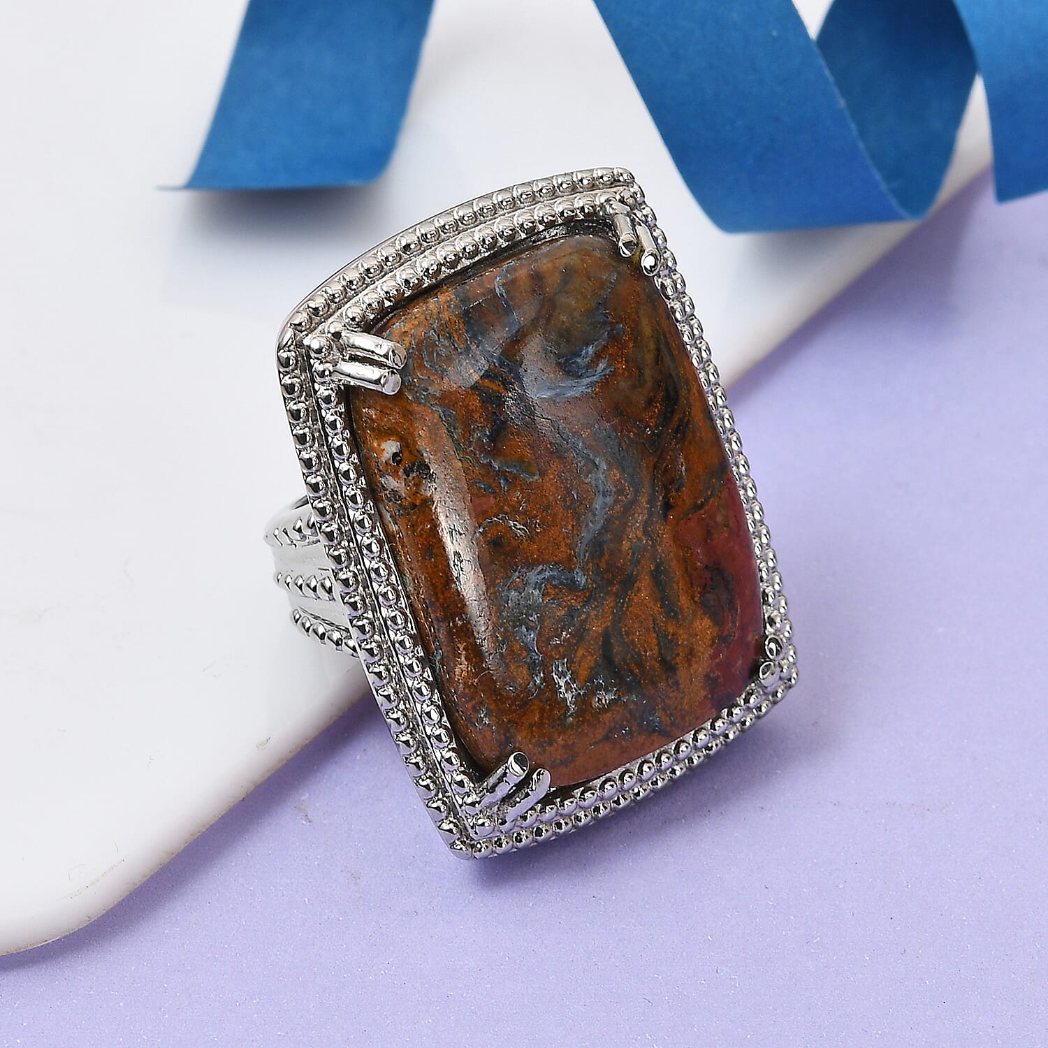 Pietersite Ring in Stainless Steel 39.00 Ct.