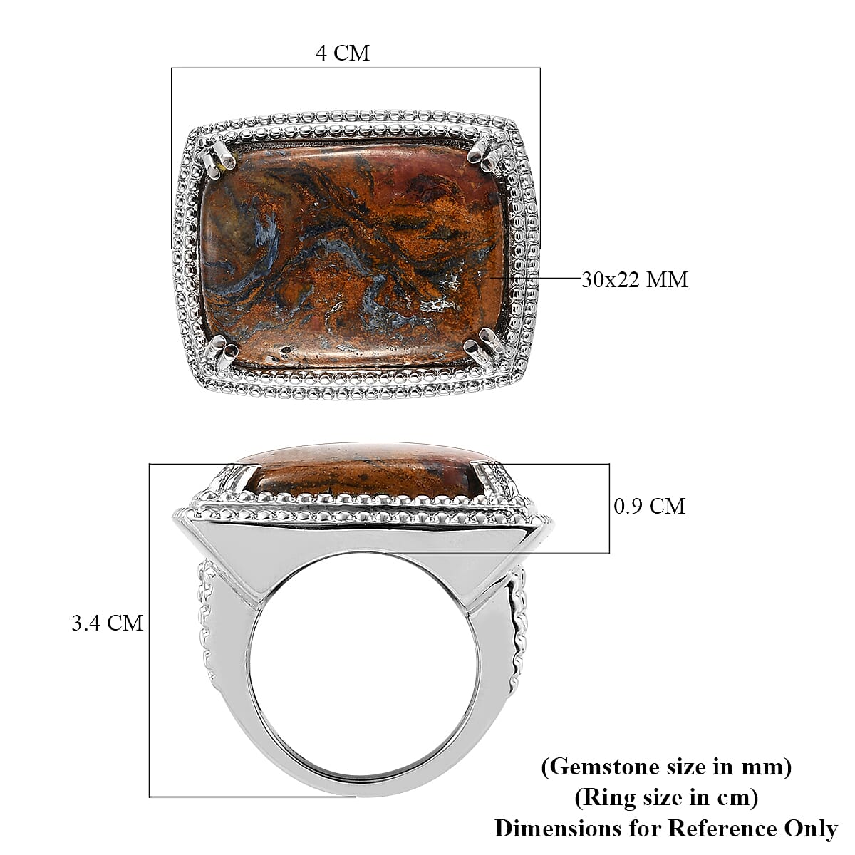 Pietersite Ring in Stainless Steel 39.00 Ct.