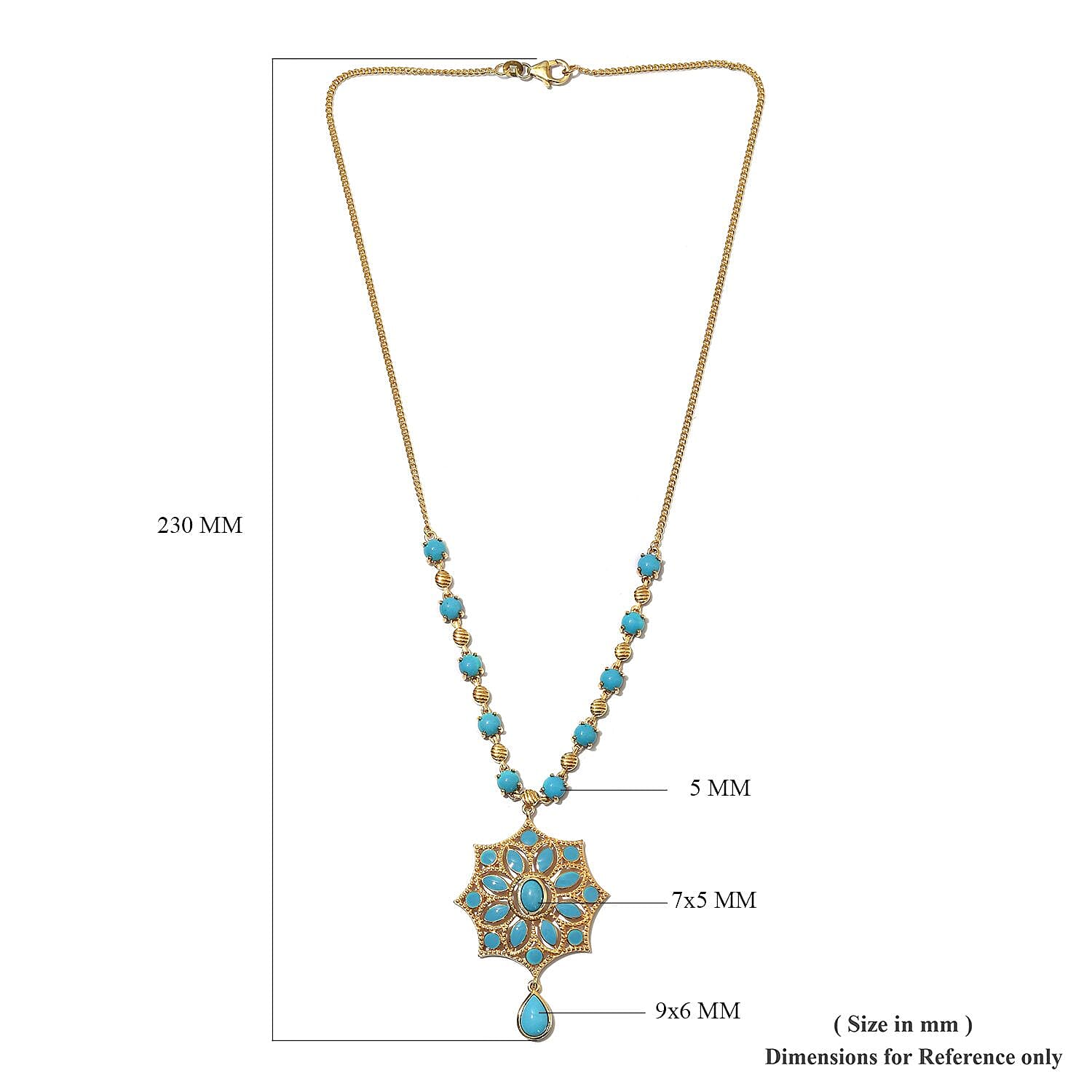 AA Arizona Sleeping Beauty Turquoise Enamelled Floral Necklace (Size 18) in 14K Gold Overlay Sterling 6.75 Ct, Silver wt 11.00 Gms