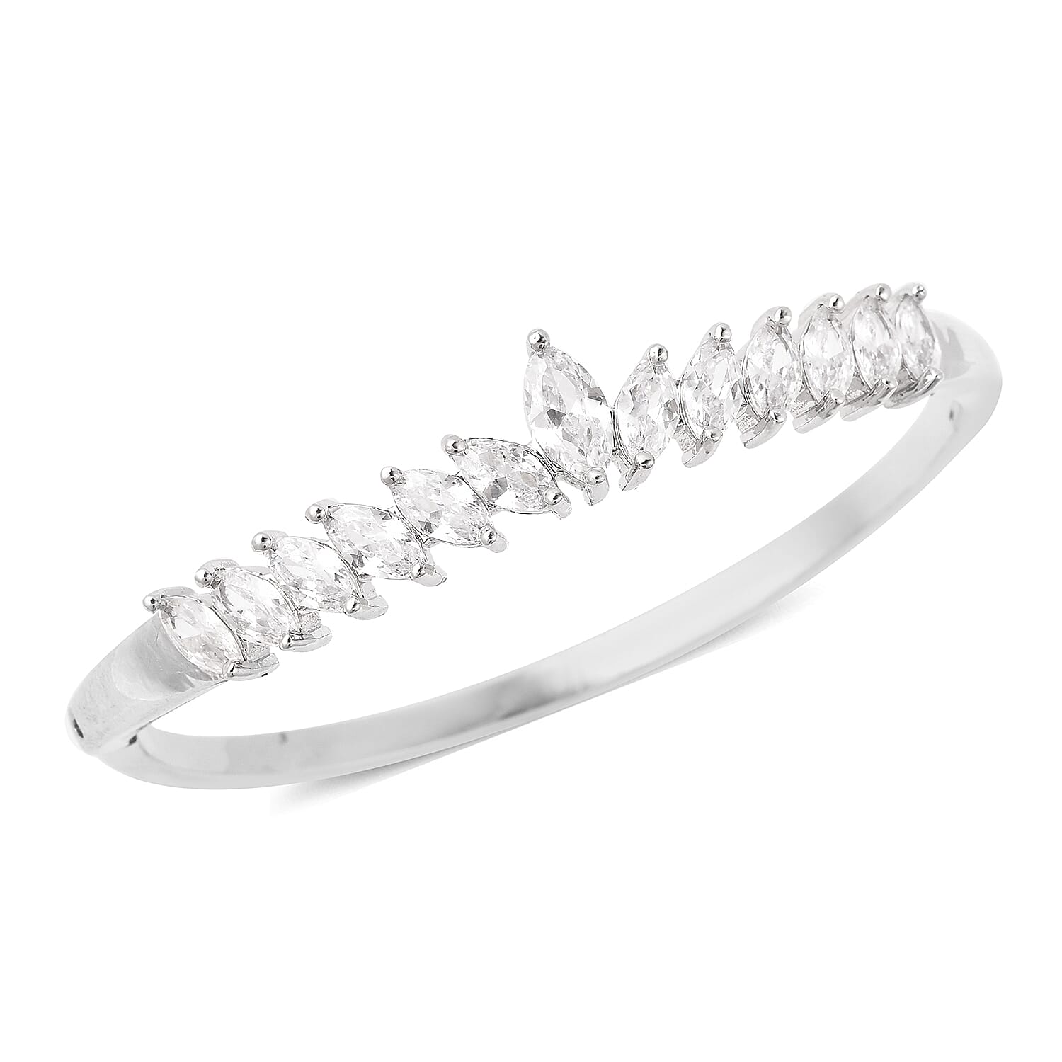 Simulated Diamond Bangle (Size 6.75) in Silver Tone