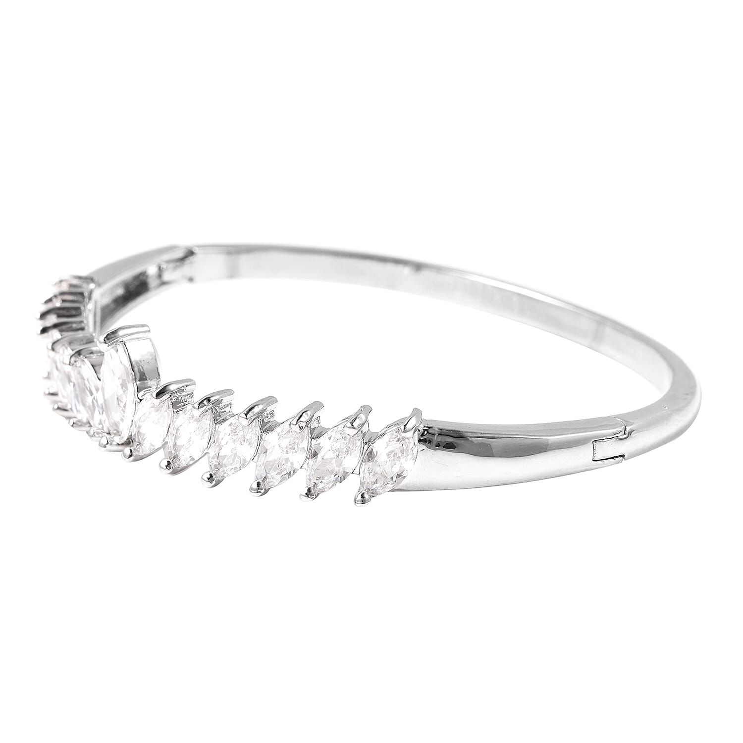 Simulated Diamond Bangle (Size 6.75) in Silver Tone
