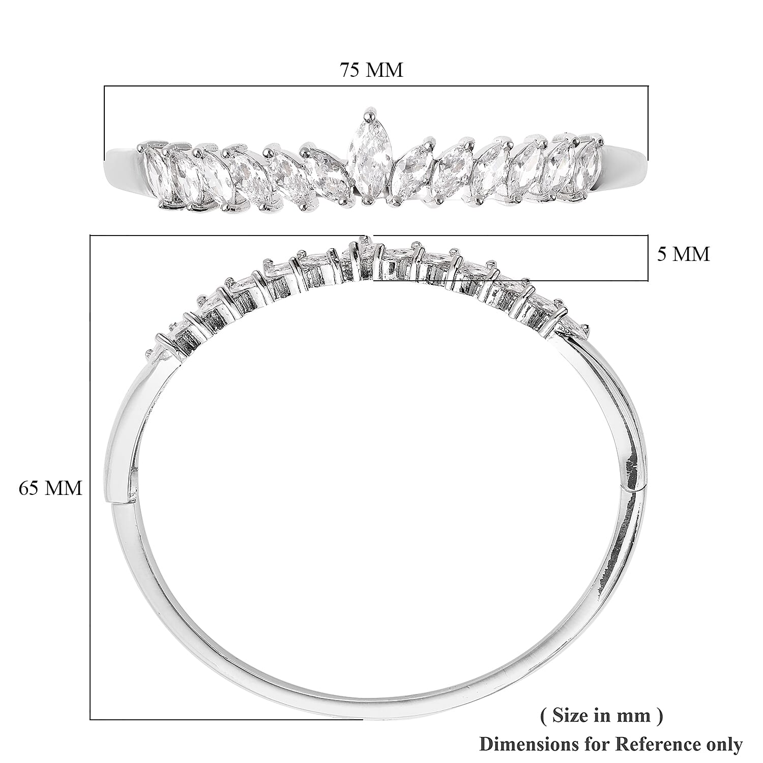 Simulated Diamond Bangle (Size 6.75) in Silver Tone