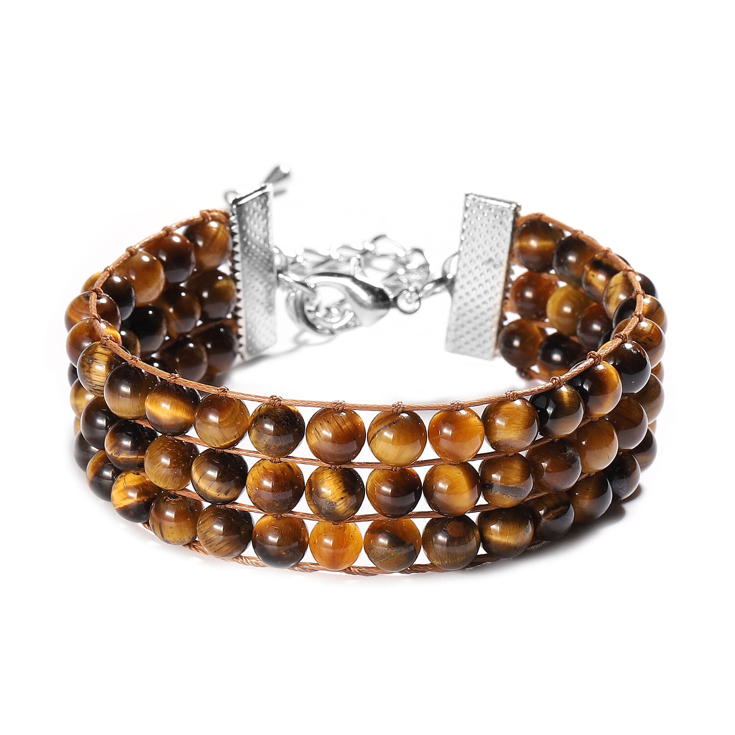 Yellow Tiger Eye Beaded Bracelet (Size 7 with 2 inch Extender) in Silver Tone 133.00 Ct.
