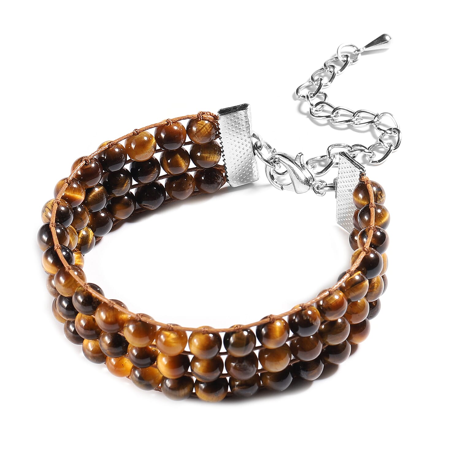 Yellow Tiger Eye Beaded Bracelet (Size 7 with 2 inch Extender) in Silver Tone 133.00 Ct.