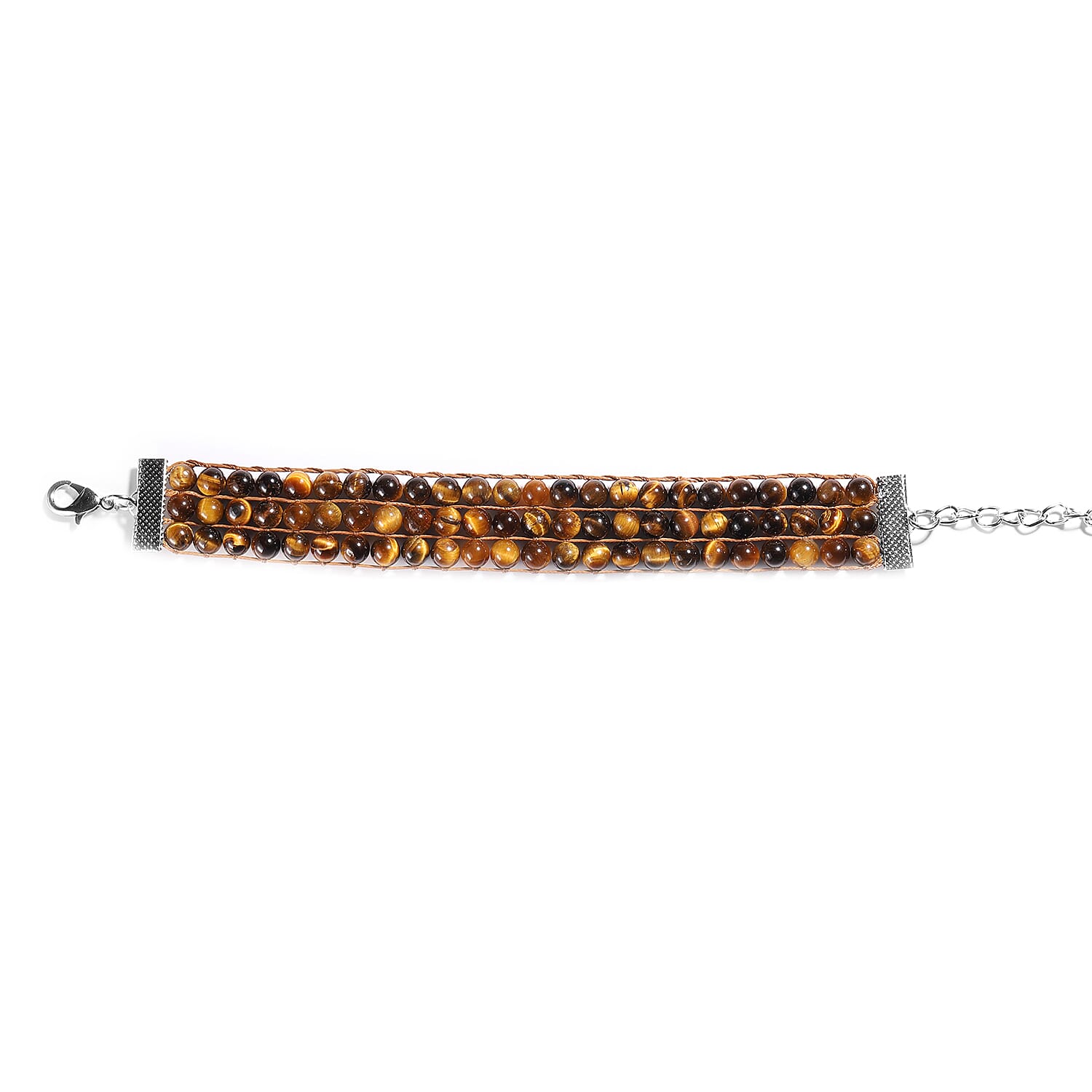 Yellow Tiger Eye Beaded Bracelet (Size 7 with 2 inch Extender) in Silver Tone 133.00 Ct.