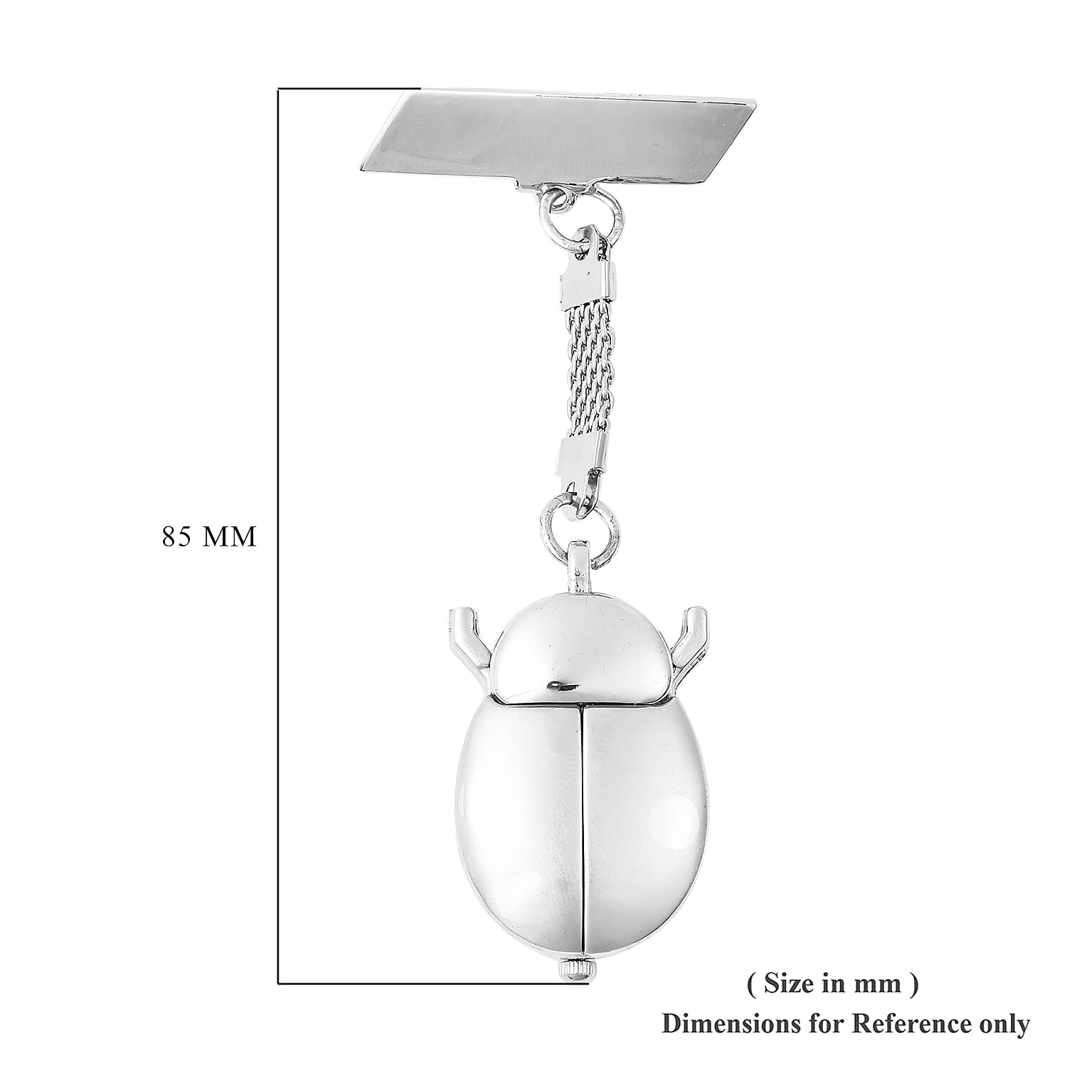 STRADA Japanese Movement Water Resistant Beetle Shaped Pocket Watch in Silver Tone