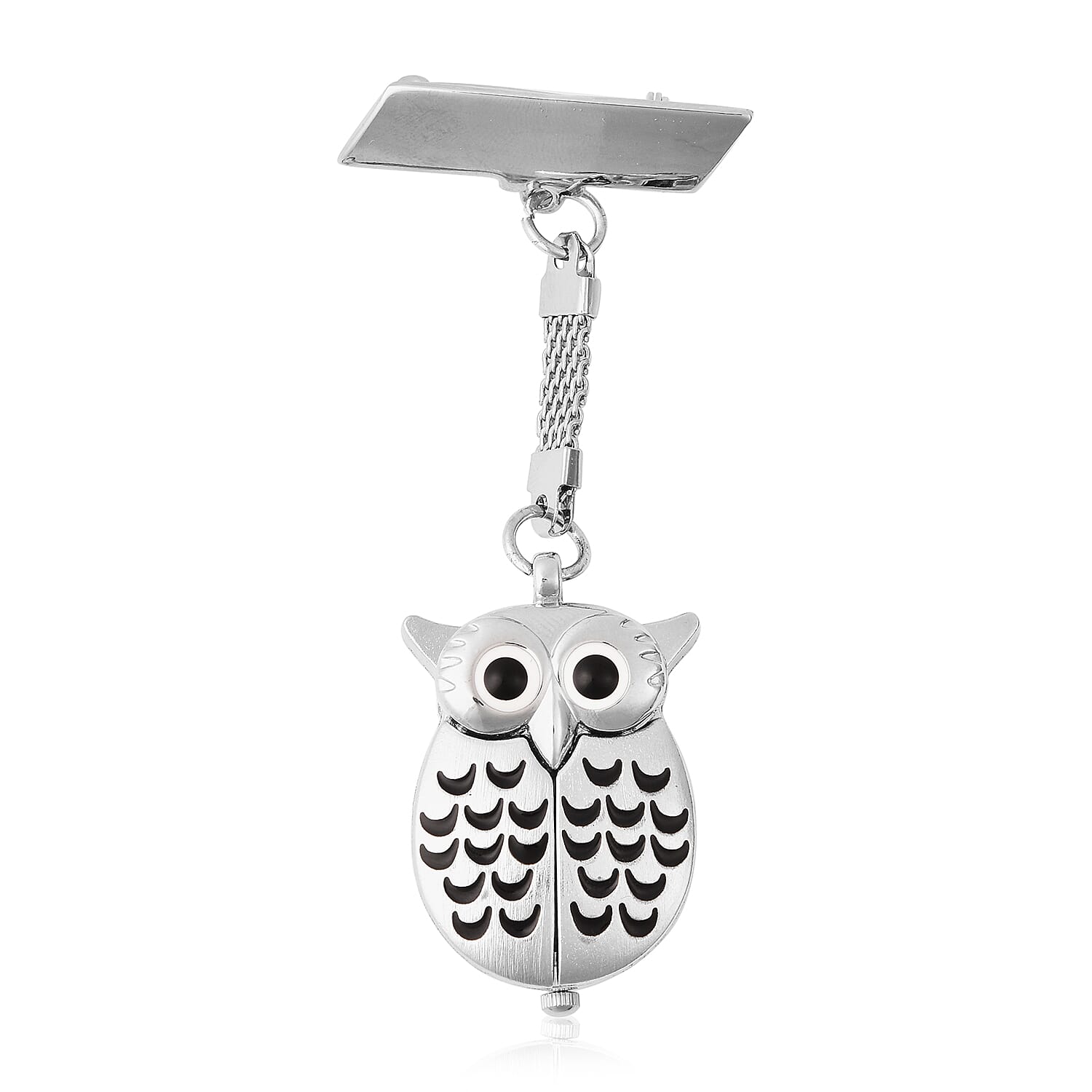 STRADA Japanese Movement Water Resistant Owl Shaped Pocket Watch in Silver Tone