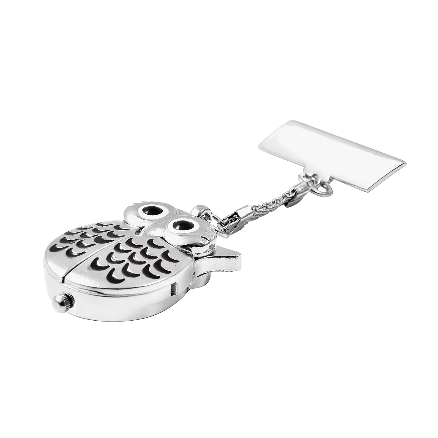 STRADA Japanese Movement Water Resistant Owl Shaped Pocket Watch in Silver Tone