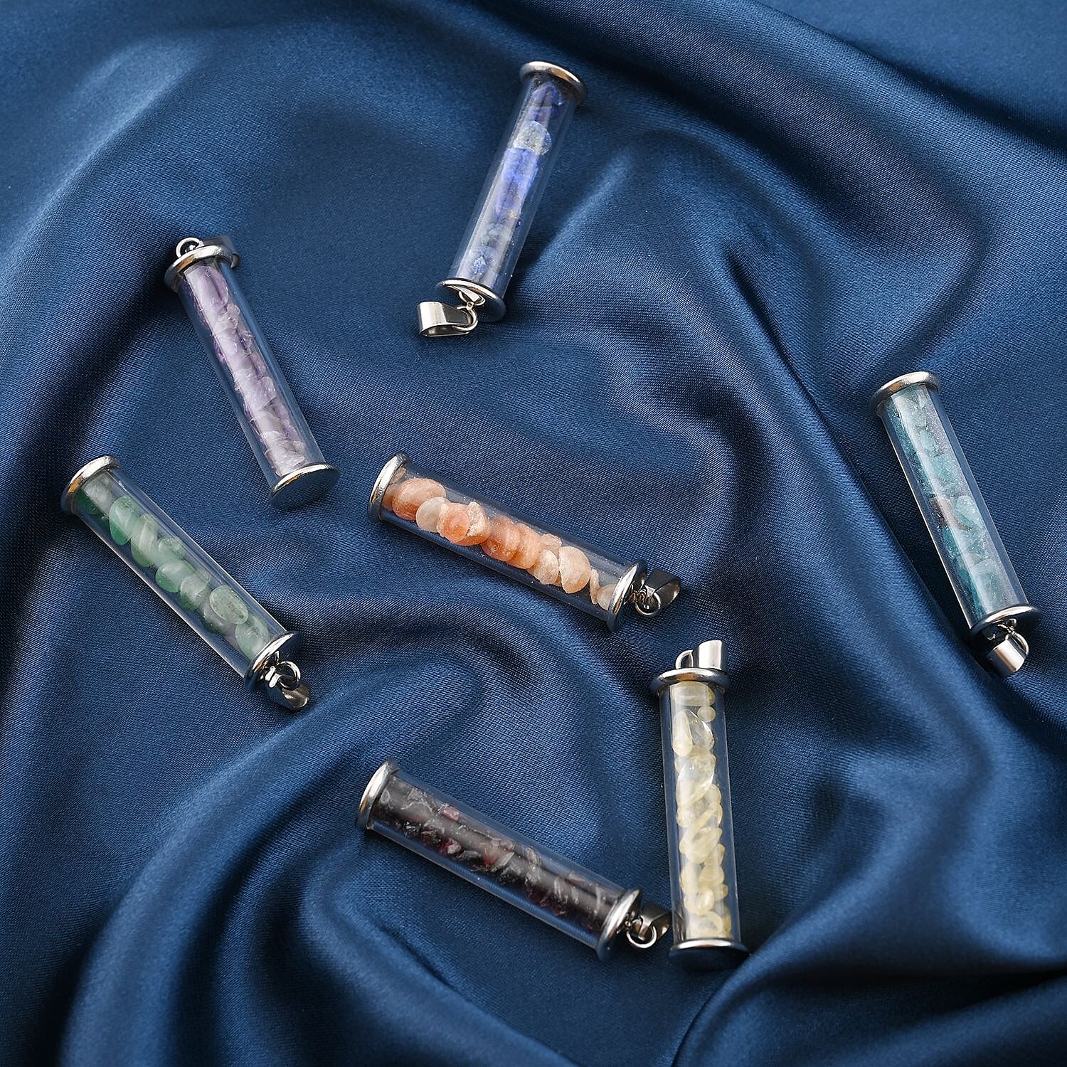 7 Piece Set - Mozambique Garnet, Citrine & Multi Gemstones 7 Bottle Pendant with Chain (Size - 20) in White Tone.