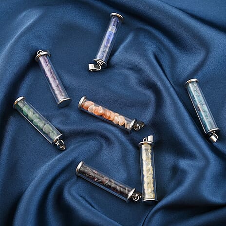 7 Piece Set - Mozambique Garnet, Citrine & Multi Gemstones 7 Bottle Pendant with Chain (Size - 20) in White Tone.