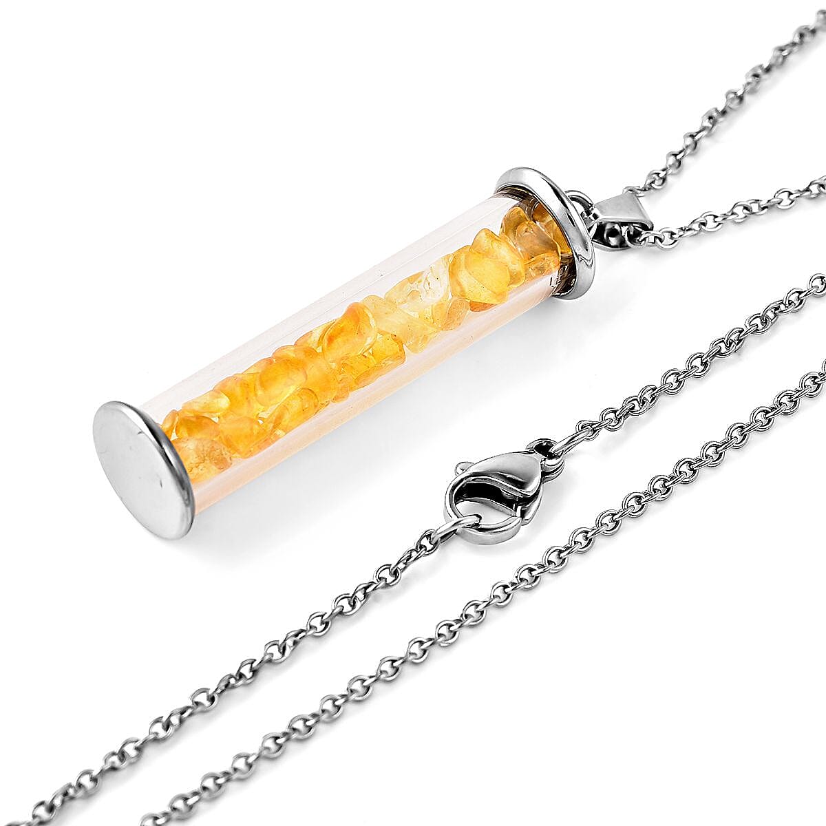 7 Piece Set - Mozambique Garnet, Citrine & Multi Gemstones 7 Bottle Pendant with Chain (Size - 20) in White Tone.