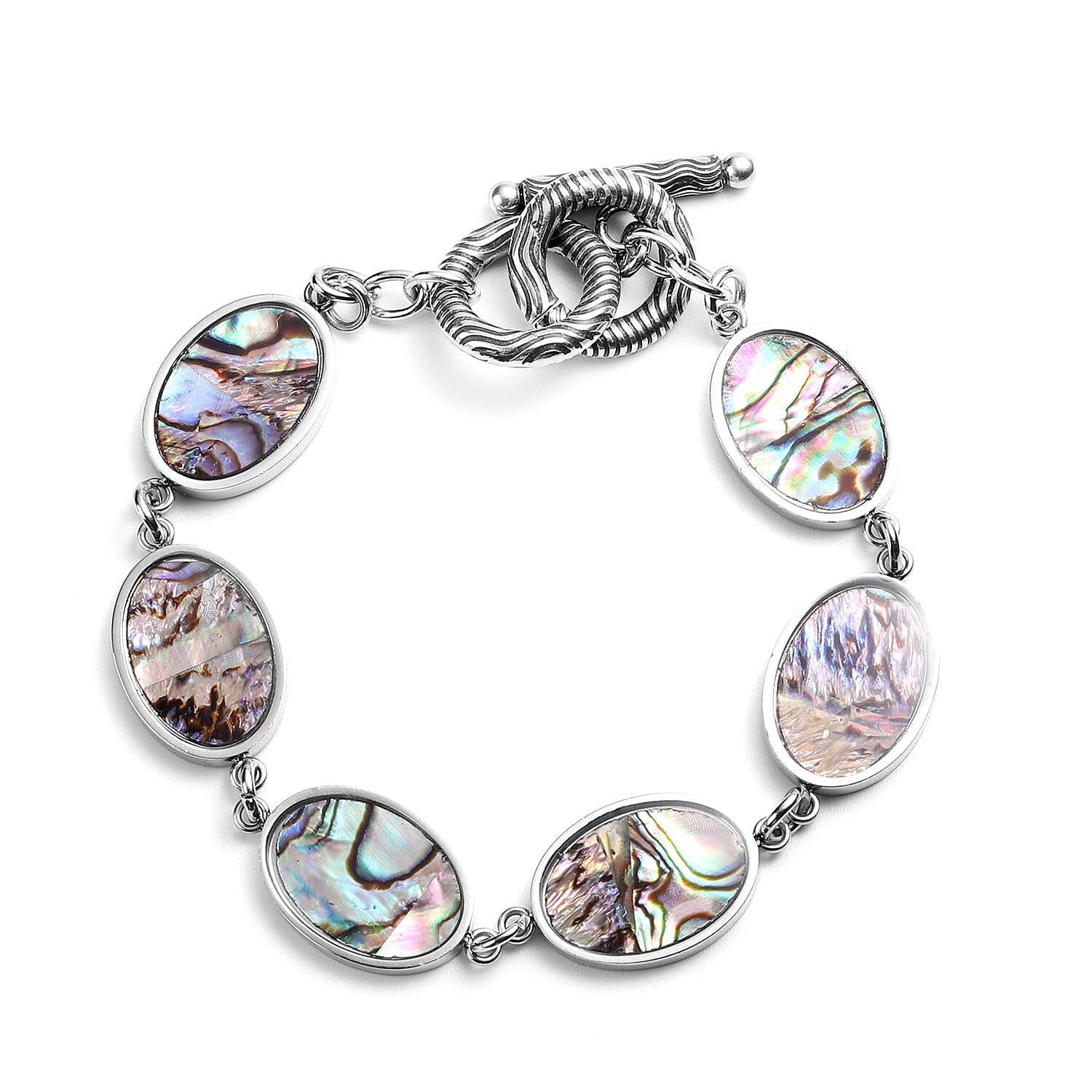 Abalone Shell and White Mother of Pearl Bracelet (Size 7.25) in Stainless Steel