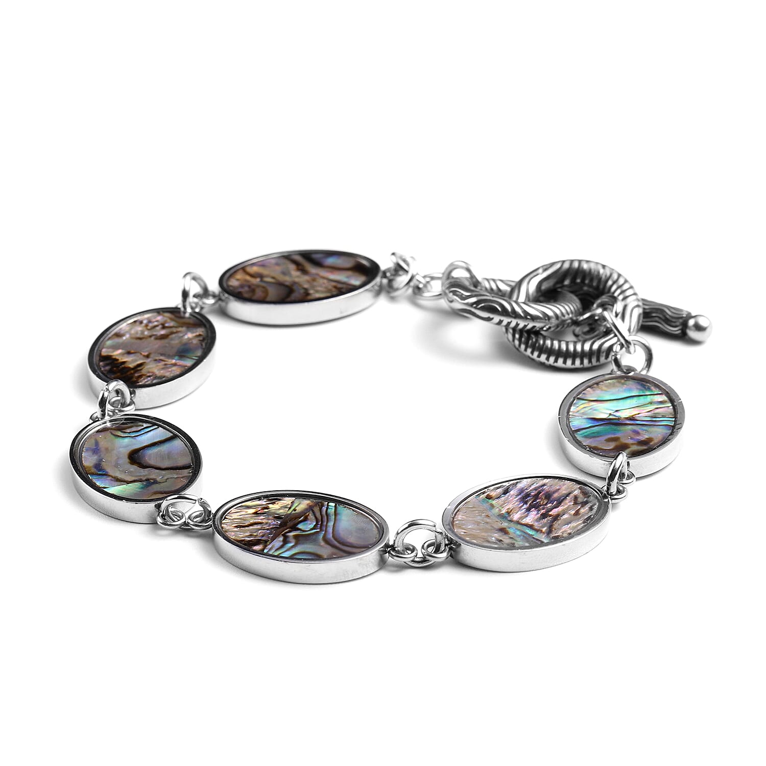 Abalone Shell and White Mother of Pearl Bracelet (Size 7.25) in Stainless Steel