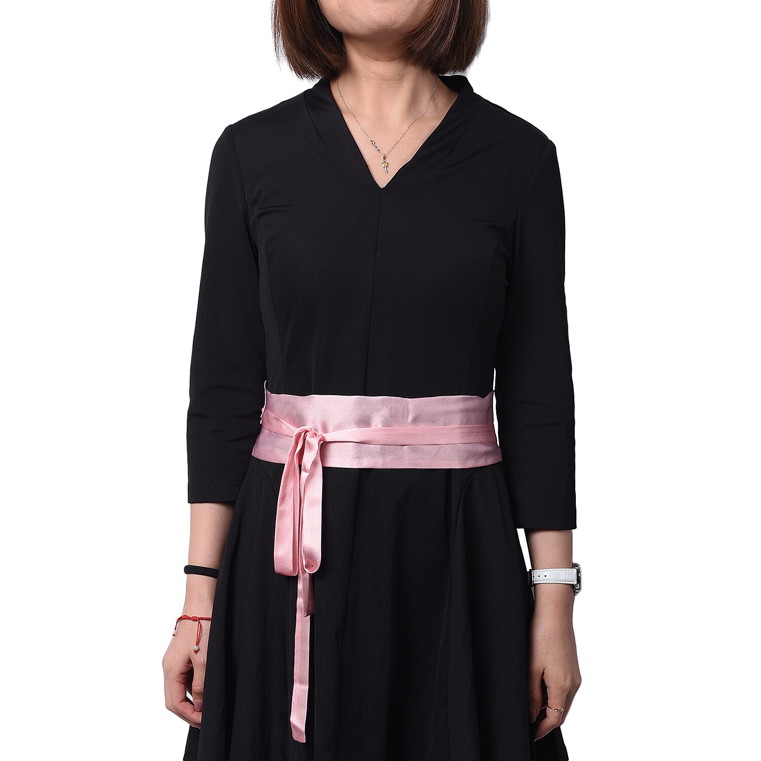 Butterfly Pattern 100% Mulberry Silk Satin Belt (Size 260 Cm) - Pink and Black