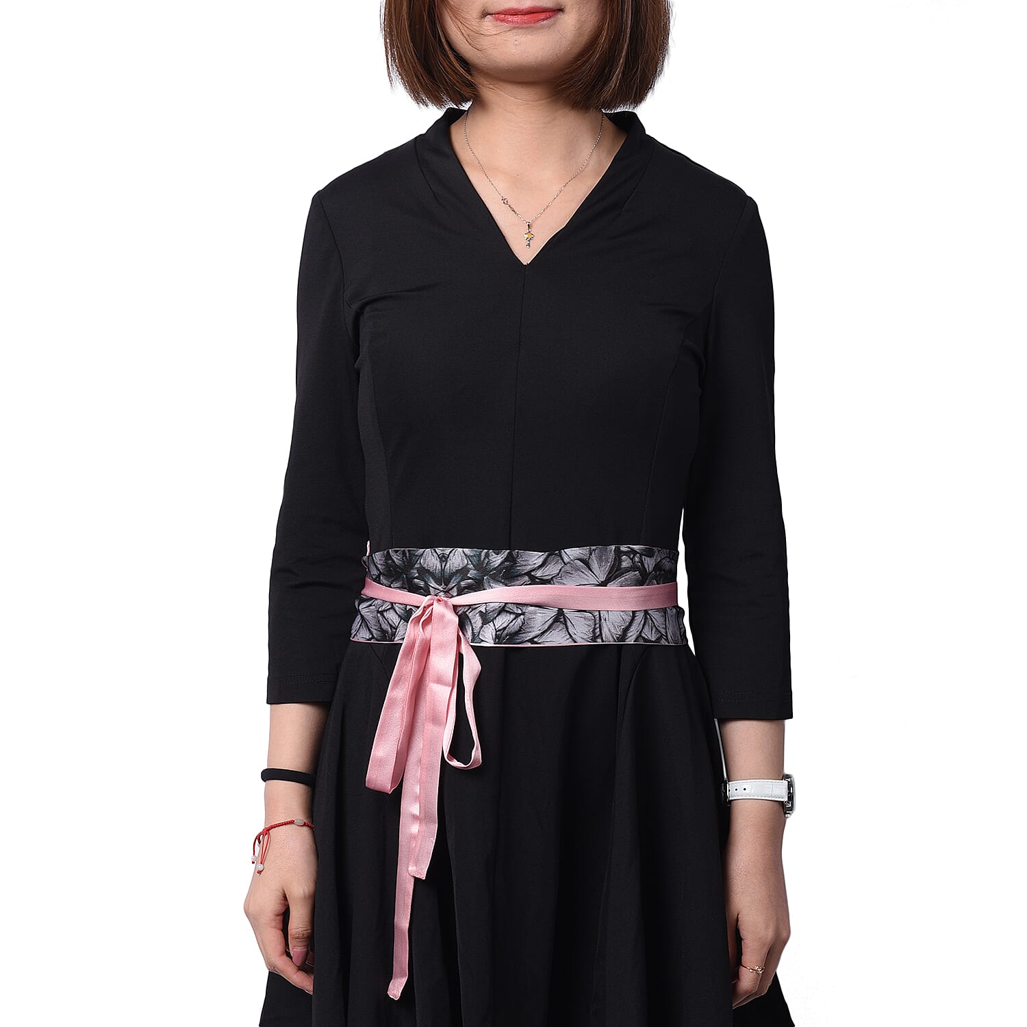 Butterfly Pattern 100% Mulberry Silk Satin Belt (Size 260 Cm) - Pink and Black