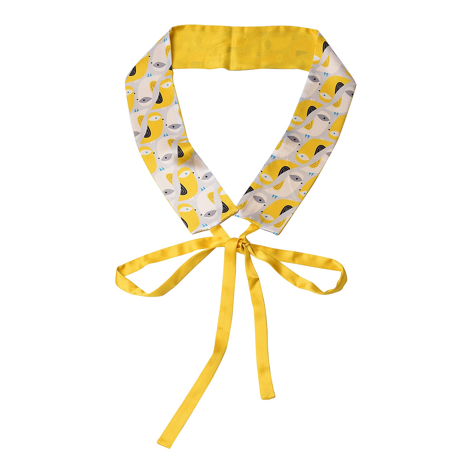 Bird Pattern 100% Mulberry Silk Satin Belt (Size 260 Cm) - Yellow