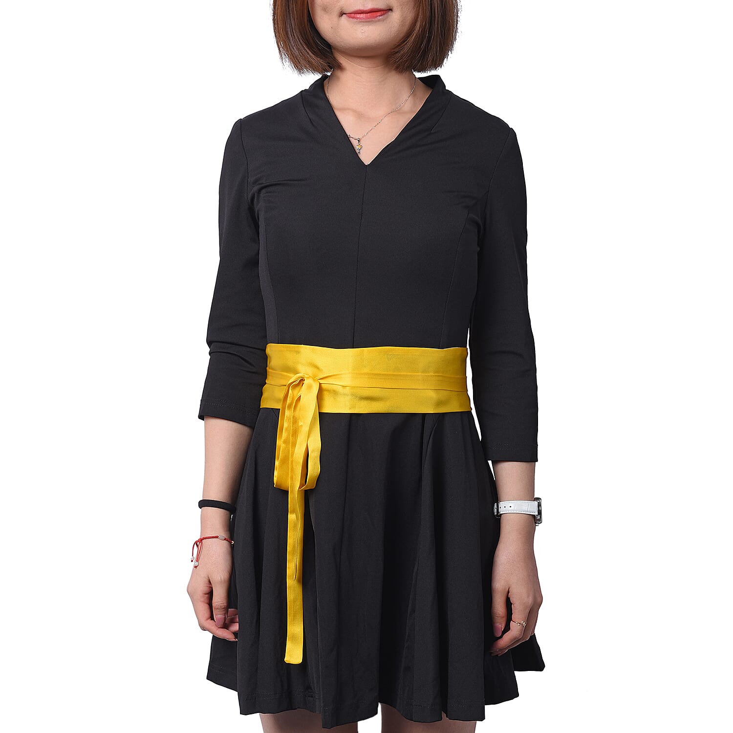 Bird Pattern 100% Mulberry Silk Satin Belt (Size 260 Cm) - Yellow