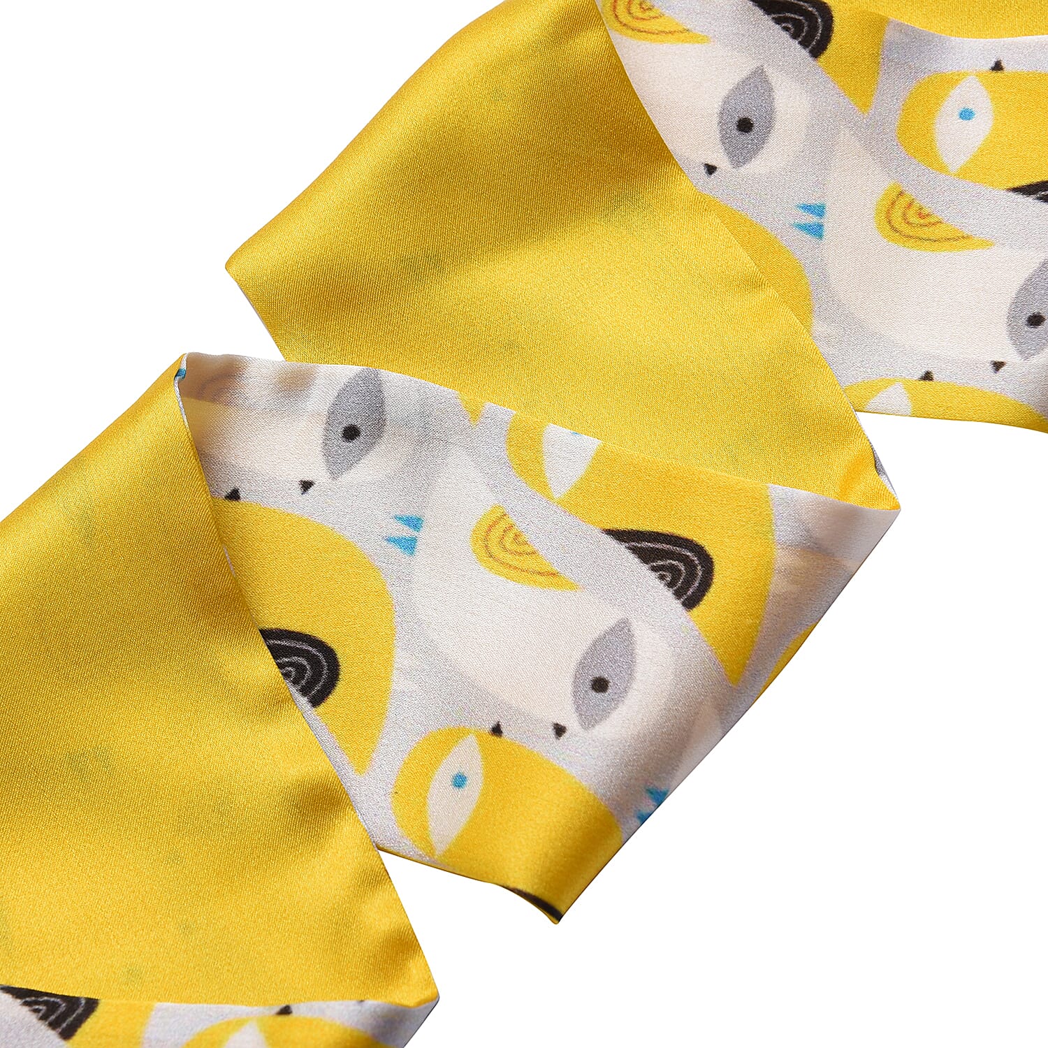 Bird Pattern 100% Mulberry Silk Satin Belt (Size 260 Cm) - Yellow
