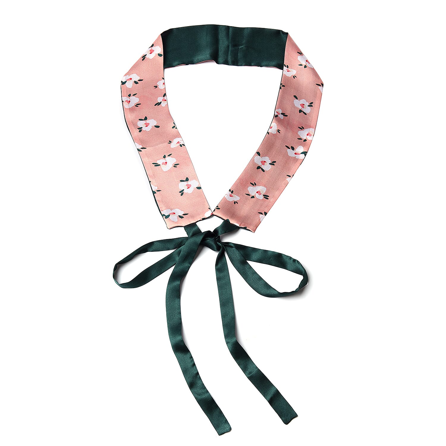 Flower Pattern 100% Mulberry Silk Satin Belt (Size 260 Cm) - Green, Pink and White