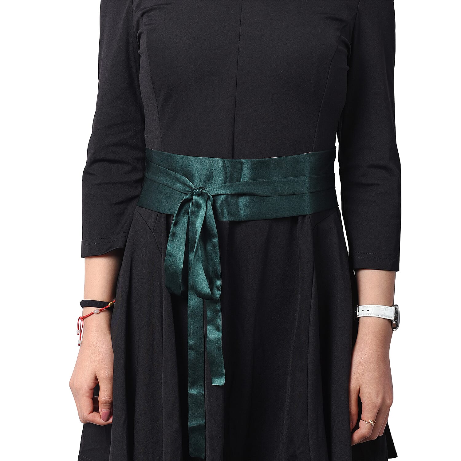 Flower Pattern 100% Mulberry Silk Satin Belt (Size 260 Cm) - Green, Pink and White