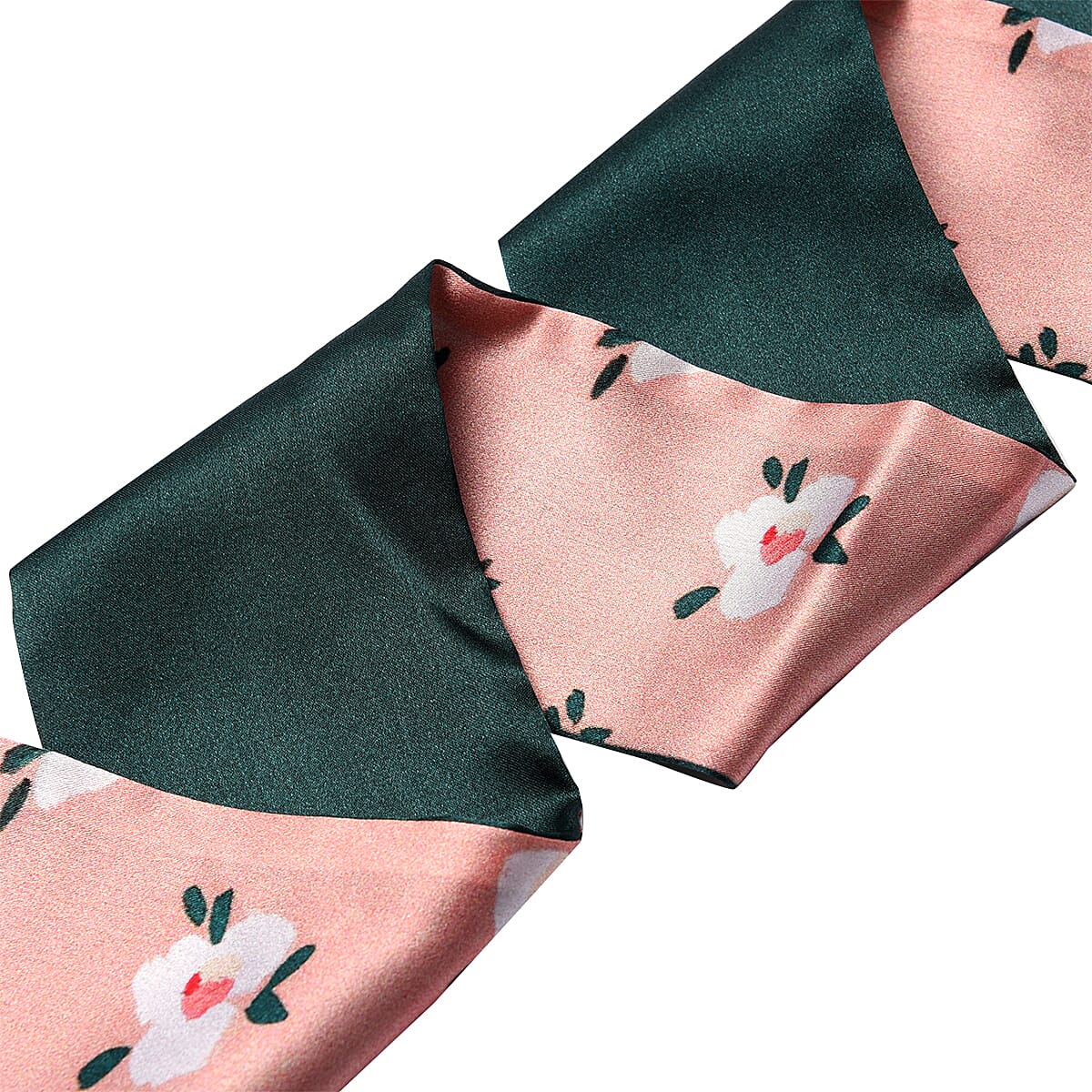 Flower Pattern 100% Mulberry Silk Satin Belt (Size 260 Cm) - Green, Pink and White