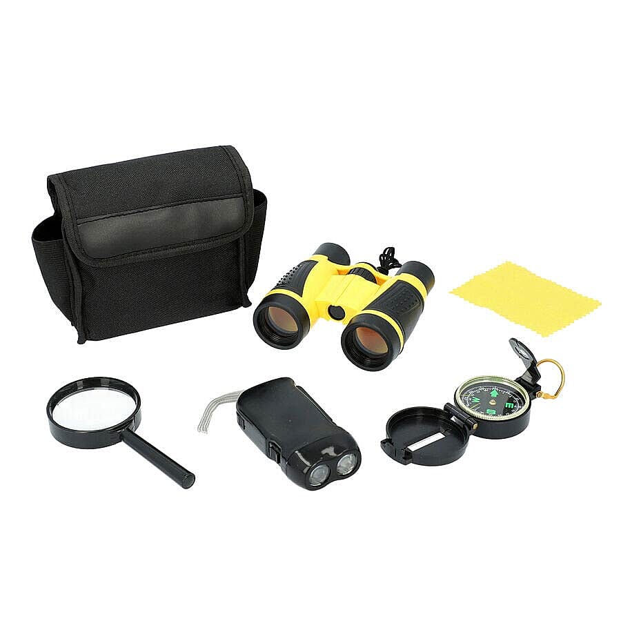 Binoculars, Flashlight, Compass, and Magnifying Glass