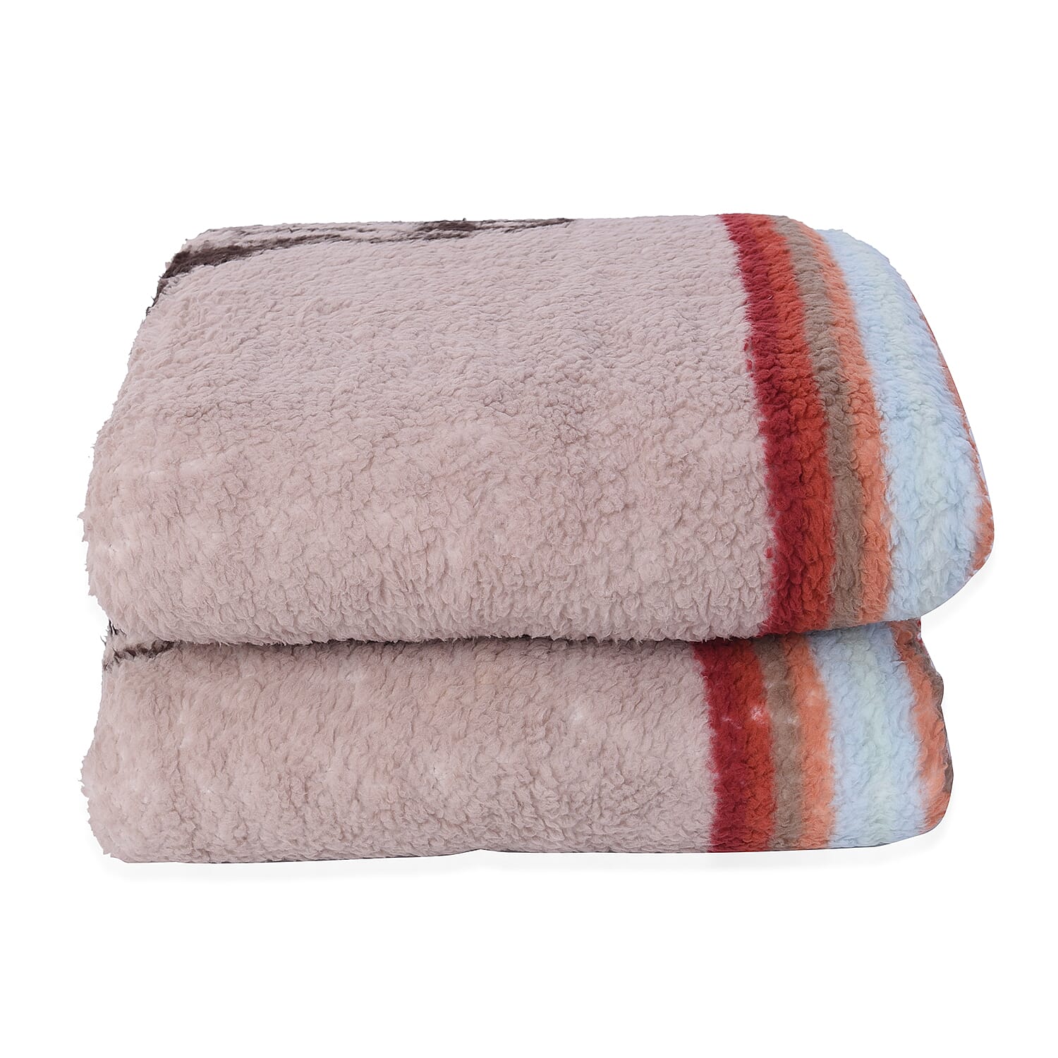 Ox-Skull Pattern Sherpa Blanket (150x200cm) - Beige Stripe