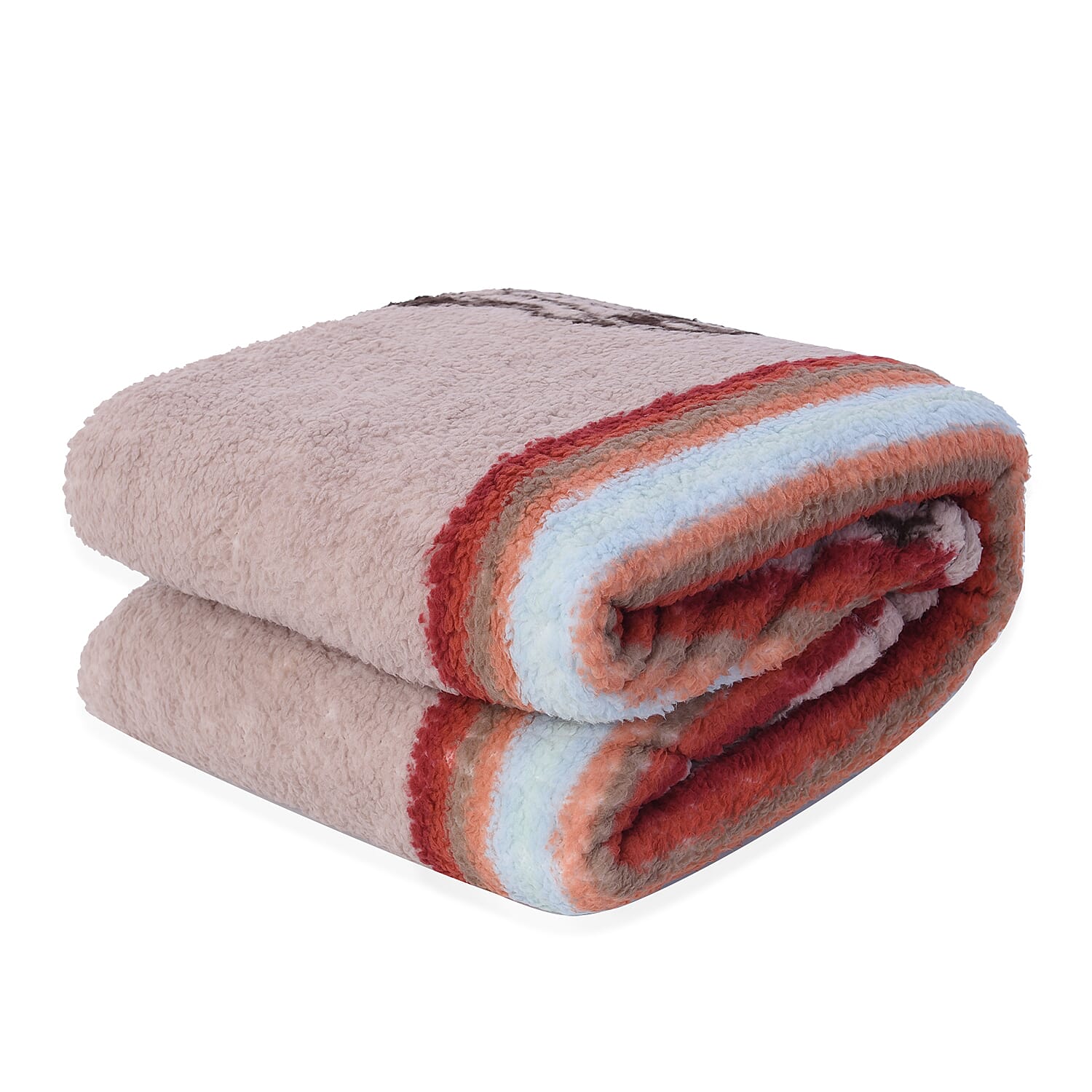 Ox-Skull Pattern Sherpa Blanket (150x200cm) - Beige Stripe