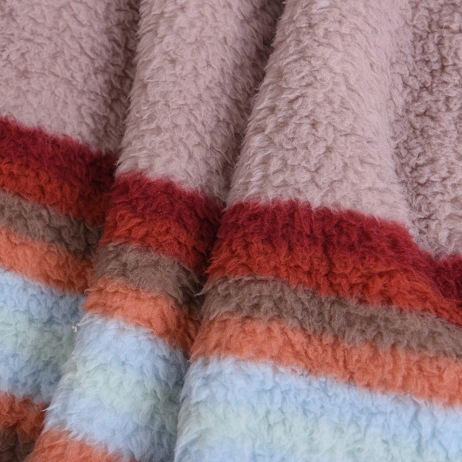 Ox-Skull Pattern Sherpa Blanket (150x200cm) - Beige Stripe