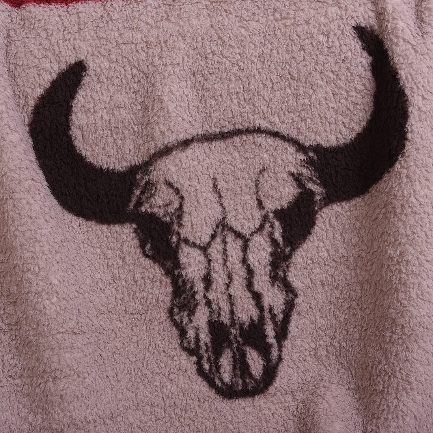 Ox-Skull Pattern Sherpa Blanket (150x200cm) - Beige Stripe
