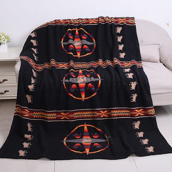 Tribal Pattern Sherpa Black Blanket Size 150x200cm 3650655 TJC