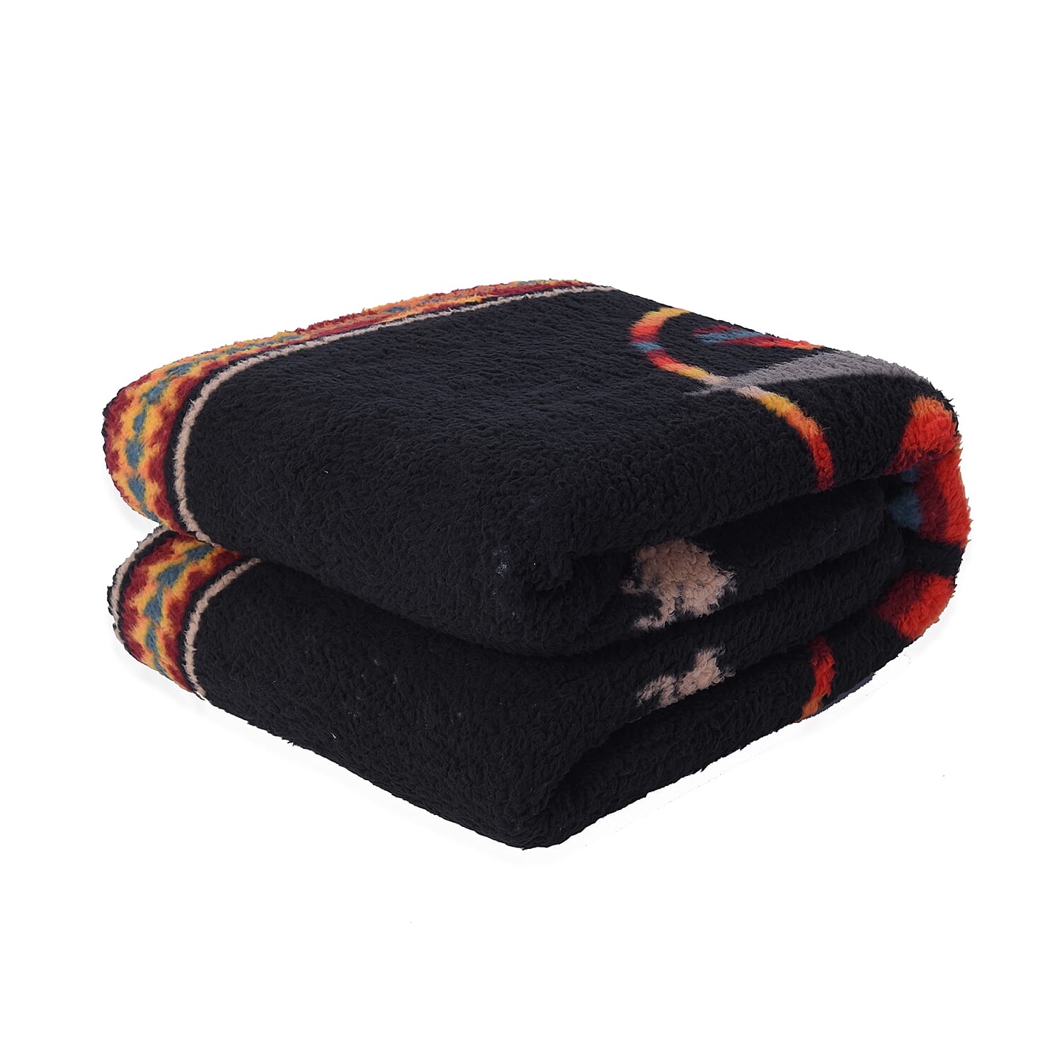 Tribal Pattern Sherpa Blanket (150x200cm) - Black