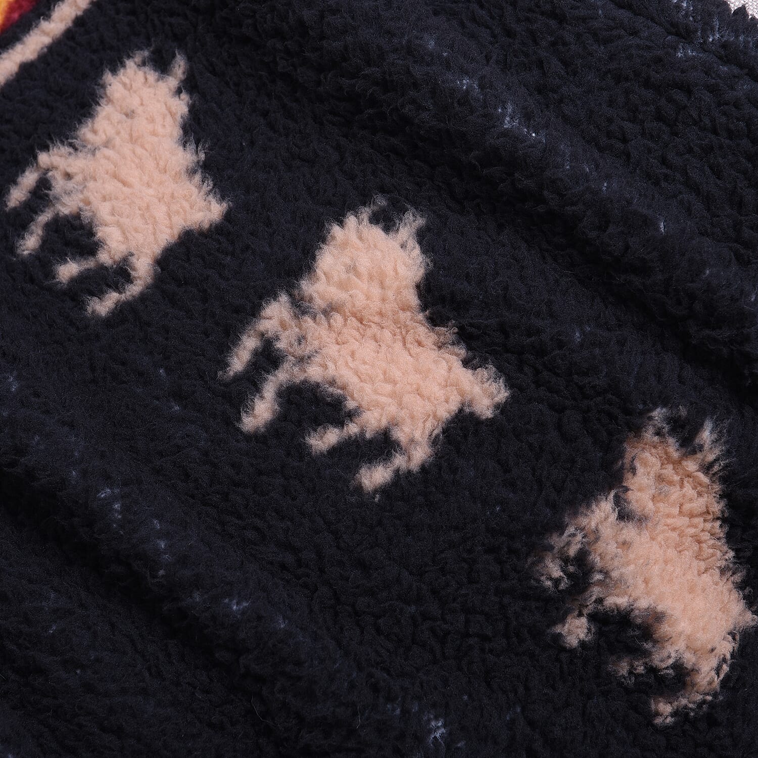 Tribal Pattern Sherpa Blanket (150x200cm) - Black