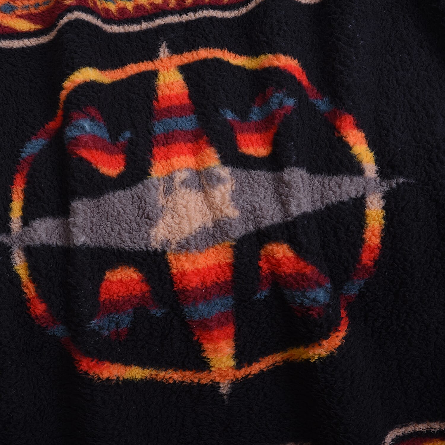 Tribal Pattern Sherpa Blanket (150x200cm) - Black