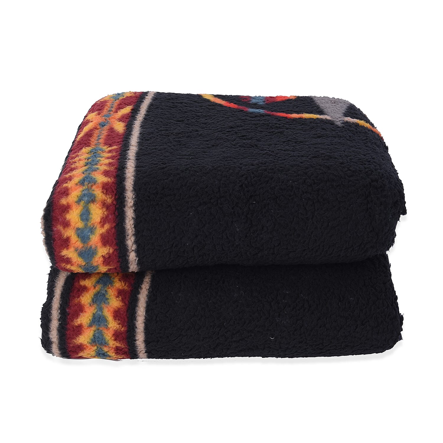 Tribal Pattern Sherpa Blanket (150x200cm) - Black
