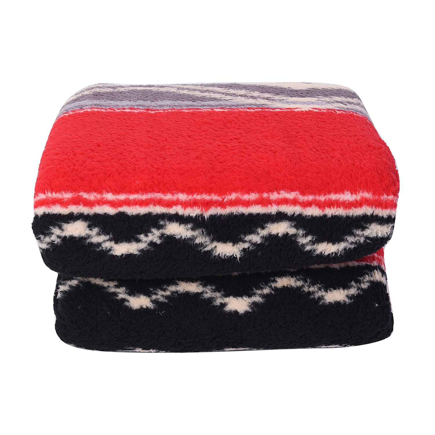 Tribal Pattern Sherpa Blanket (150x200cm)- Red Stripe