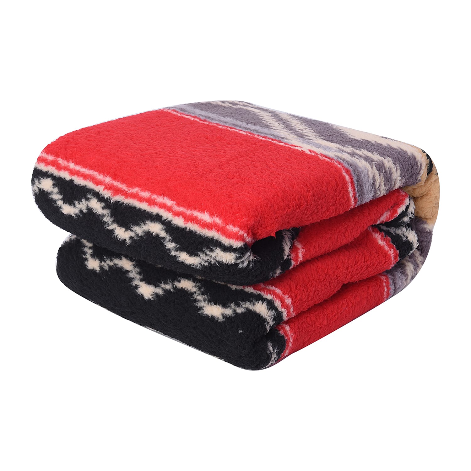 Tribal Pattern Sherpa Blanket (150x200cm)- Red Stripe