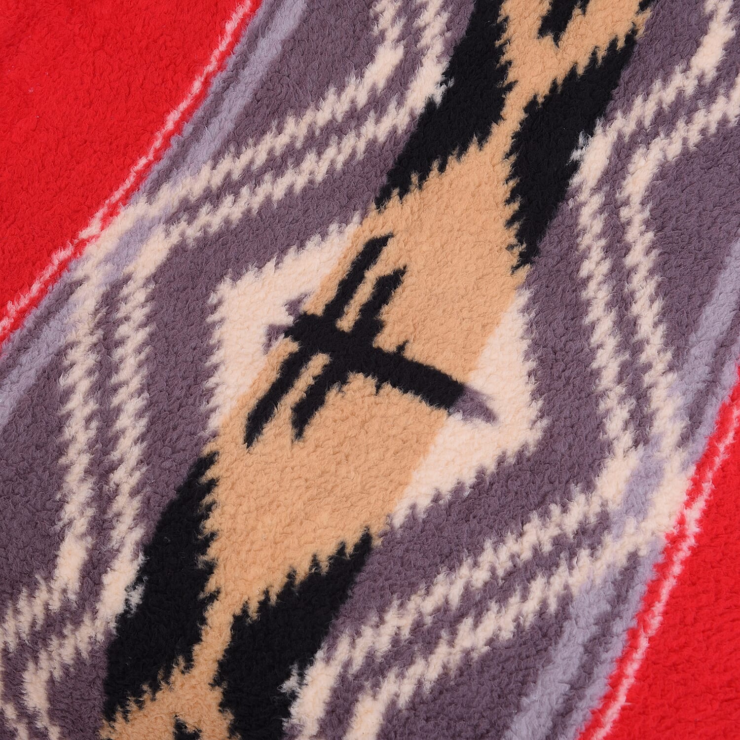 Tribal Pattern Sherpa Blanket (150x200cm)- Red Stripe