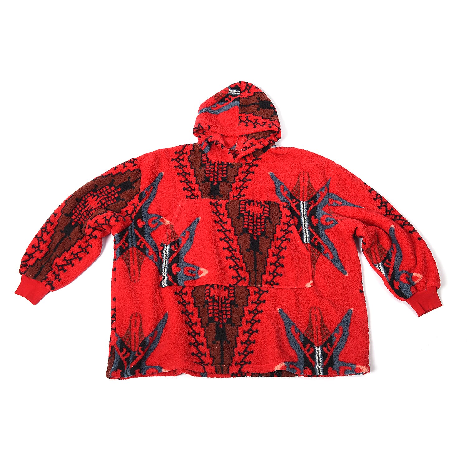 Tribal Pattern Hooded Fleecy Sweatshirt (Size 194x98cm) - Black and Red