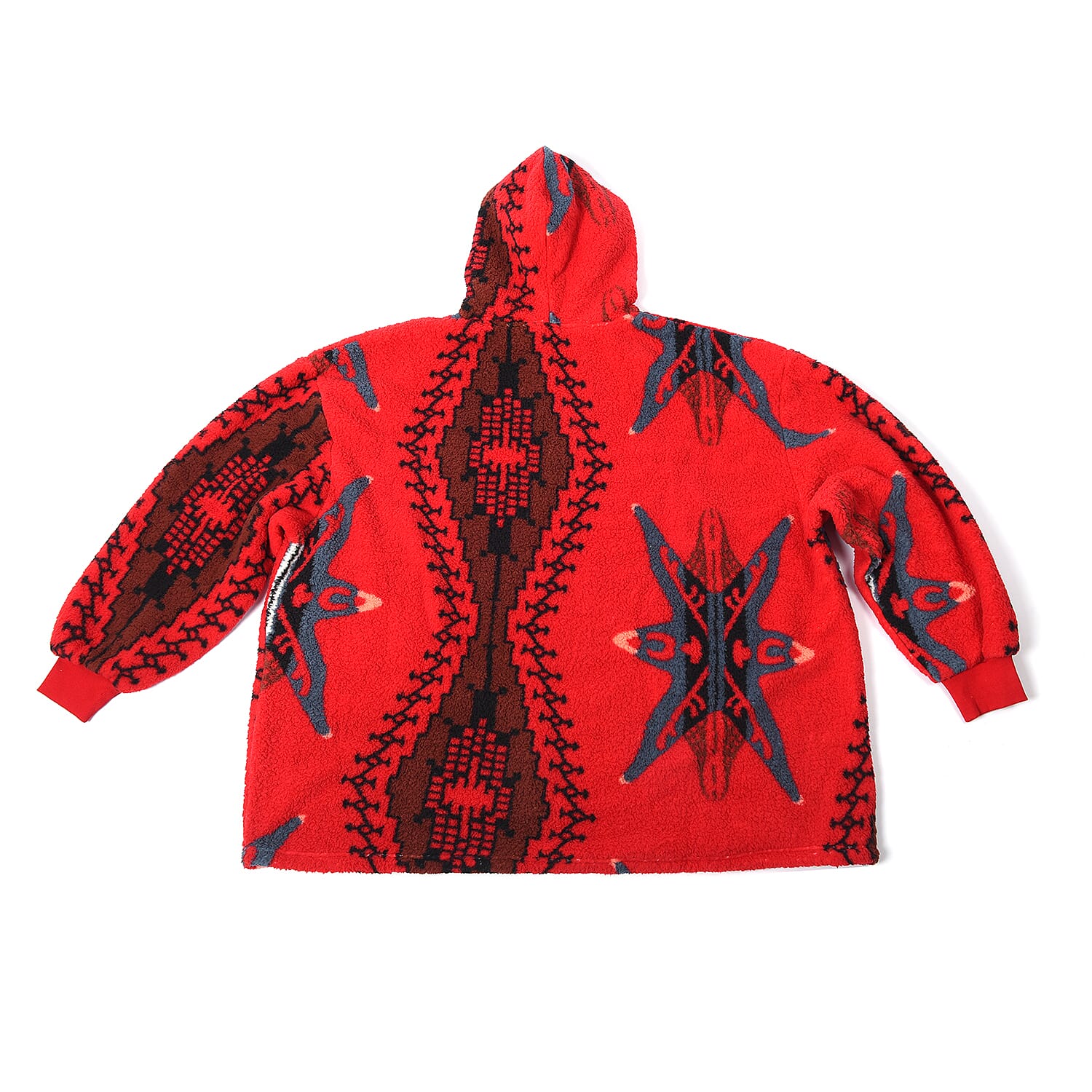 Tribal Pattern Hooded Fleecy Sweatshirt (Size 194x98cm) - Black and Red