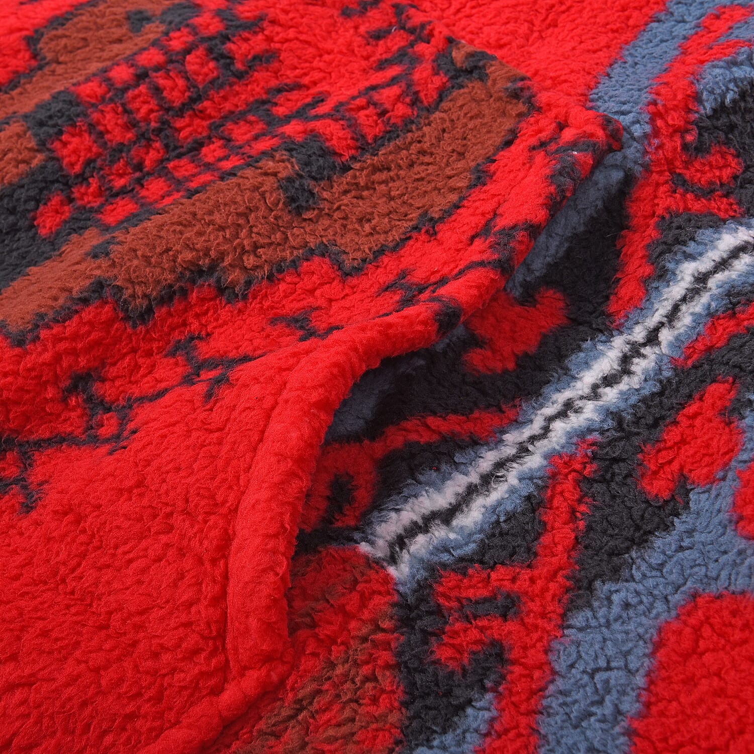 Tribal Pattern Hooded Fleecy Sweatshirt (Size 194x98cm) - Black and Red