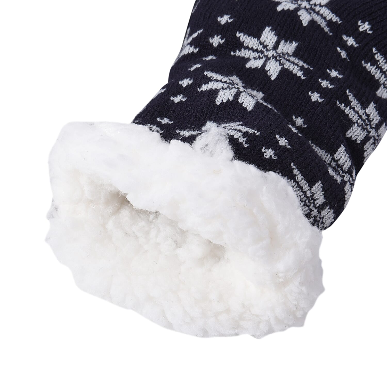 Set of 2 - Warm & Fuzzy Snowflake and Deer Pattern Jacquard Knitted Inside Sherpa Socks (Size 5-10) - Black, White, Pink and Blue