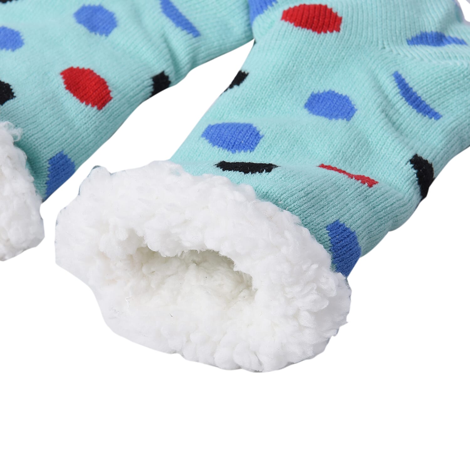Set of 2 - Warm & Fuzzy Dot Pattern Sherpa Lined Slipper Socks (Size 5-10) - Pink and Blue