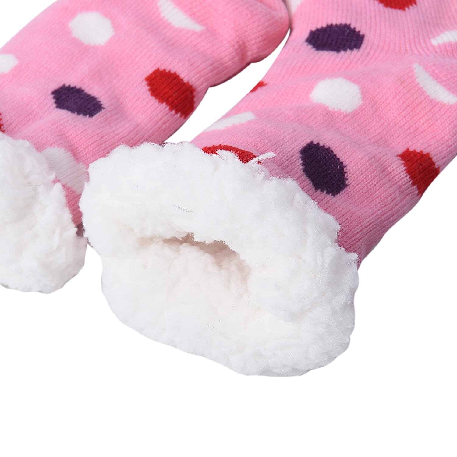 Set of 2 - Warm & Fuzzy Dot Pattern Sherpa Lined Slipper Socks (Size 5-10) - Pink and Blue