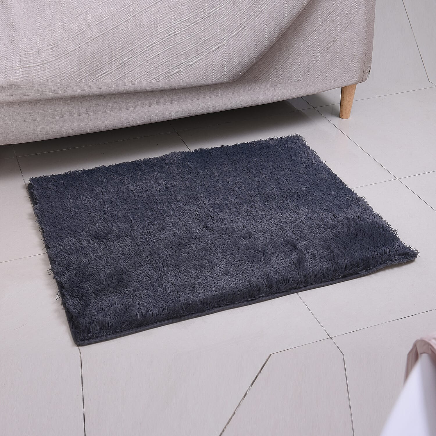 Deep Faux Fur Microfibre Rug with Non-Slip Base (80x100cm) - Dark Grey