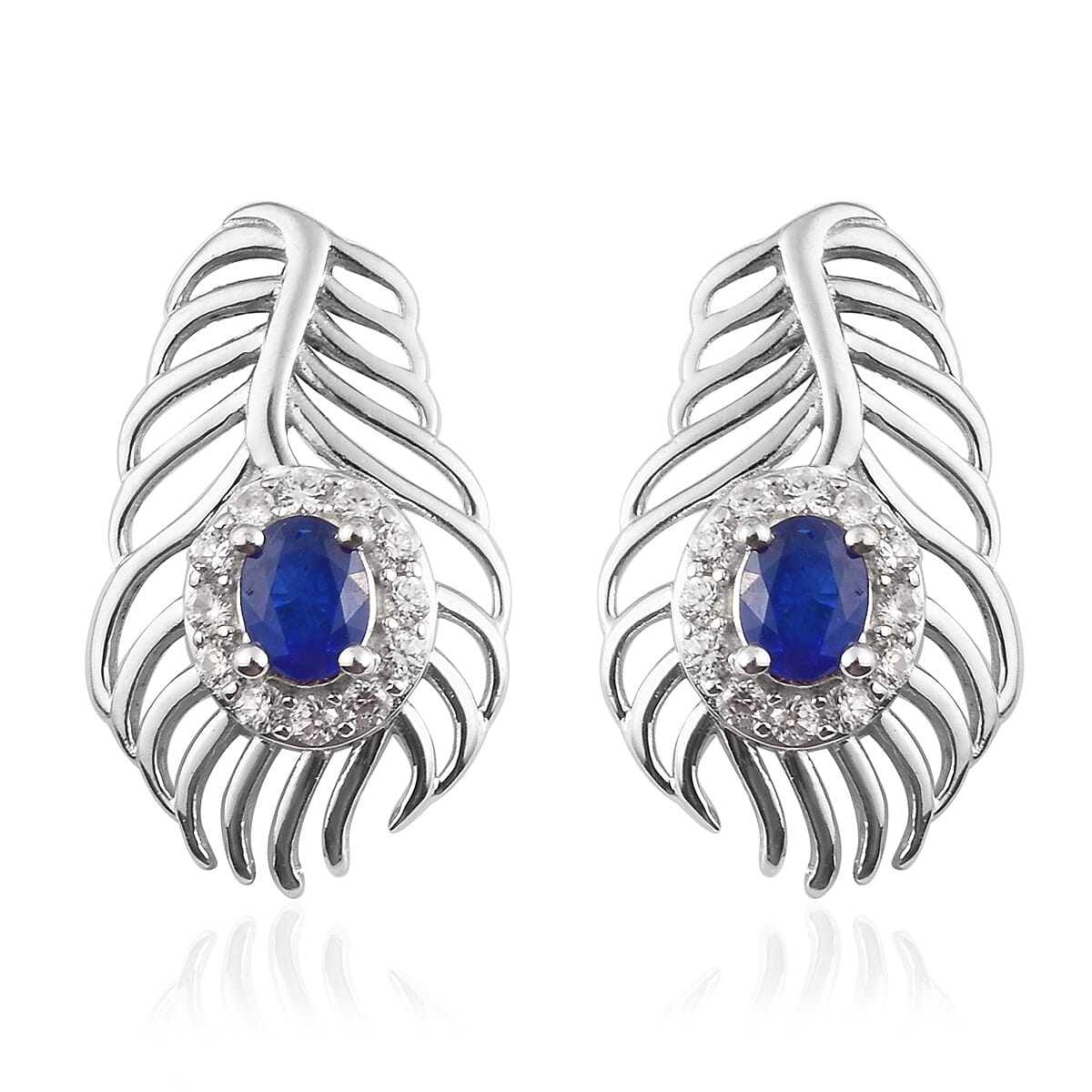 Tanzania Blue Spinel, Natural Cambodian Zircon Earrings (with Push Back) in Platinum Overlay Sterling Silver 1.25  Ct.