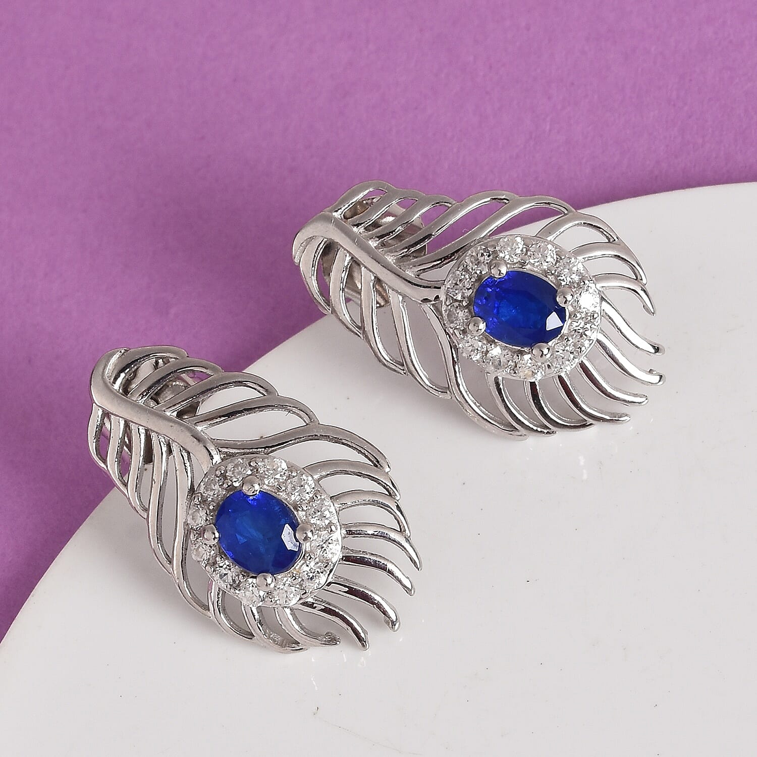 Tanzania Blue Spinel, Natural Cambodian Zircon Earrings (with Push Back) in Platinum Overlay Sterling Silver 1.25  Ct.