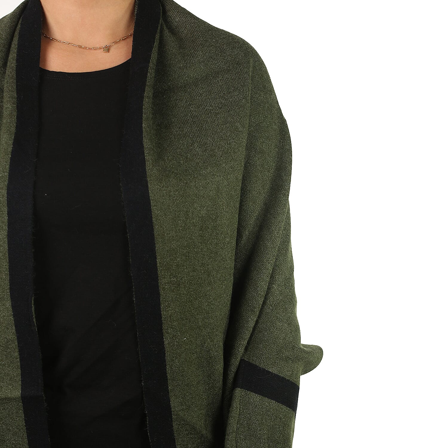 Kris Ana Coloured Border Cardigan One Size - Khaki-Black