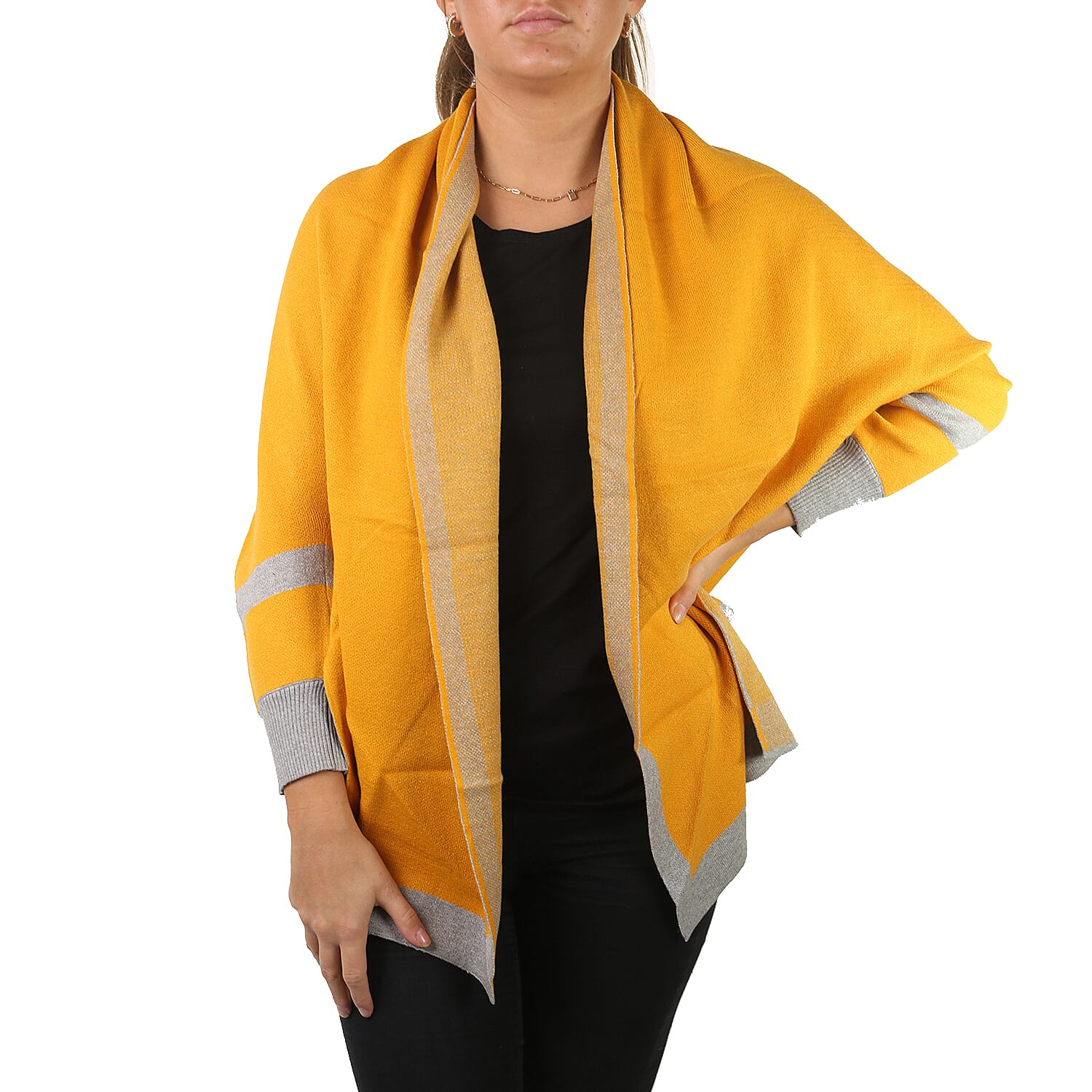 Kris Ana Coloured Border Cardigan One Size - Mustard-Grey