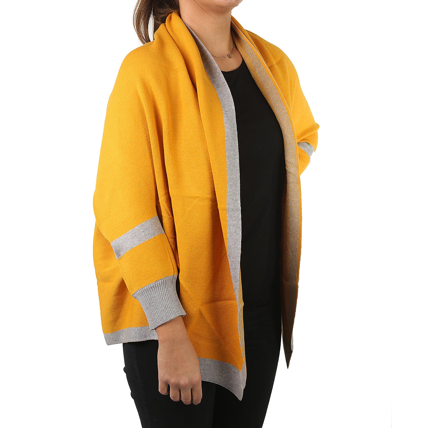 Kris Ana Coloured Border Cardigan One Size - Mustard-Grey